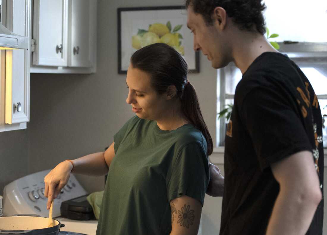 Glick and Heath make vegetable soup together. The responsibilities of caregiving can hit young people harder than older adults. Heath not only worries about when Glick’s next bout of illness will strike, but also about her long-term needs.