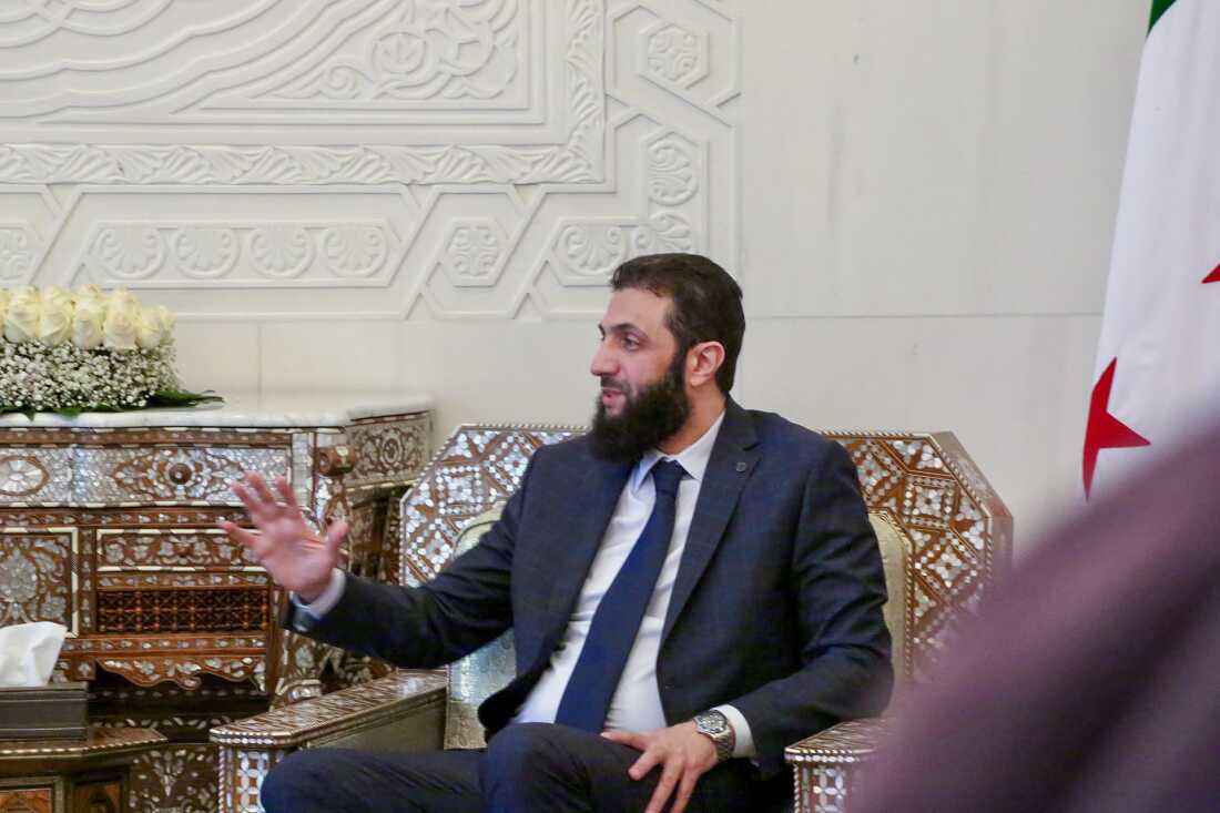 Leader of Syrian administration Ahmed al Sharaa meets with head of the Iraqi Intelligence Service Hamid al-Shatri (not seen) in Damascus, Syria on Dec. 26, 2024.