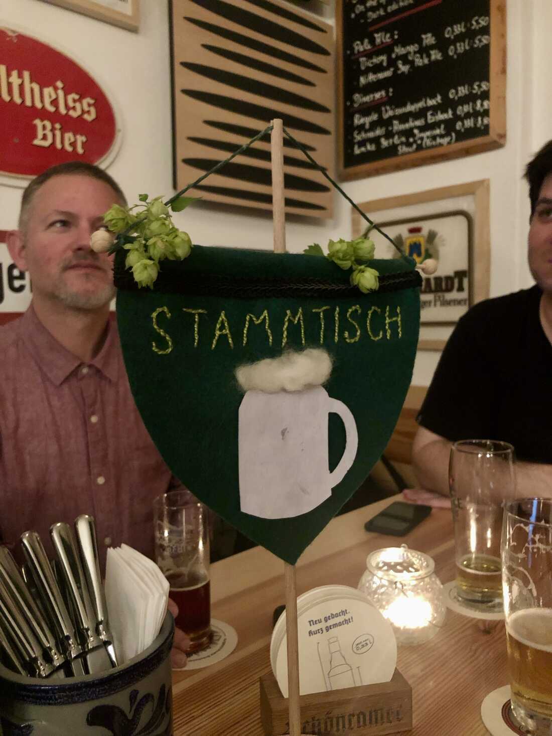 The author was invited to a friend's Stammtisch at a bar in Berlin in 2019. She took this photo of the group's flag.