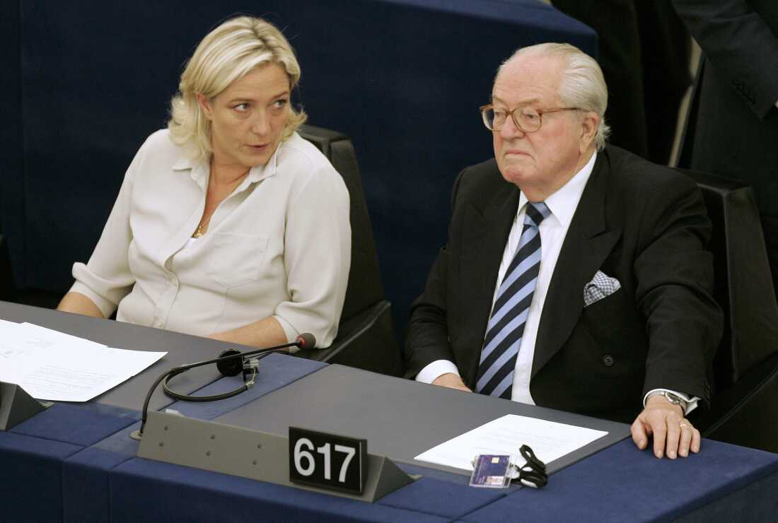 Jean-Marie Le Pen and his daughter Marine Le Pen sit at the European Parliament in Strasbourg in 2009.