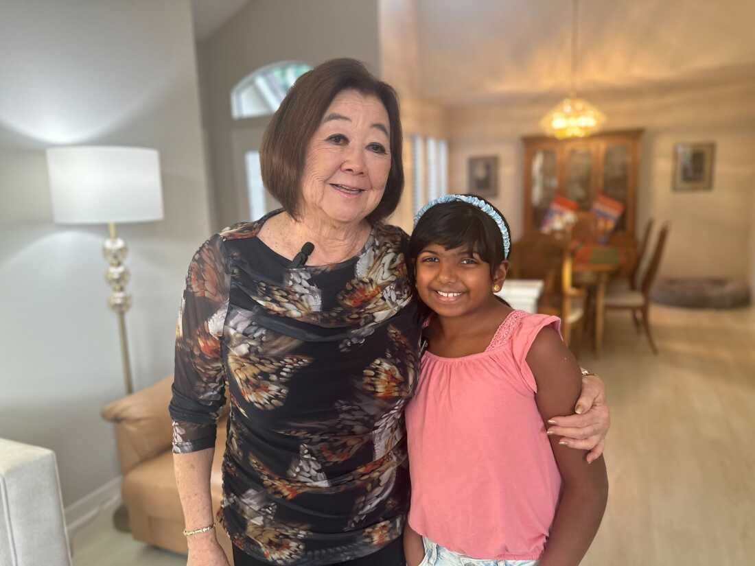 Ameya (right) poses with her neighbor's grandmother, Linda Horikawa (left), who is a survivor of the Japanese internment camps. Ameya says, she felt an instant connection and a spark while she was interviewing Horikawa. "She started crying when she remembered her father and the camps they were put in," Ameya recalls. "And it was magical and devastating at the same time."