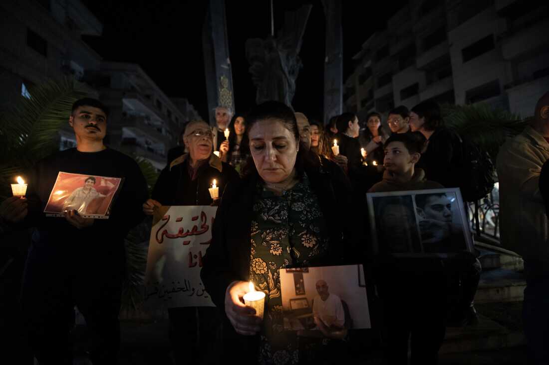 Majida Kaddo at a vigil in Damascus on March 27, 2025.