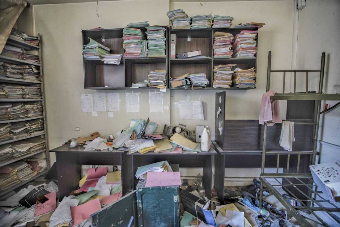 Documents and files still remain in the infamous Intelligence Building in Damascus, Syria on January 7, 2025. The Intelligence Building that hosts the Branch 235 or Palestine Branch, had a prison underneath it and is associated with memories of torture for Syrians, making it the most gruesome place in Damascus after Sednaya Prison. (Photo by Osama Al Maqdoni / Middle East Images / Middle East Images via AFP) (Photo by OSAMA AL MAQDONI/Middle East Images/AFP via Getty Images)