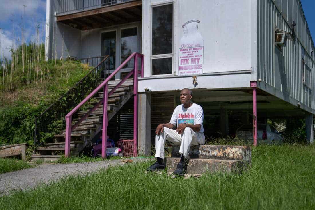 Robert Green at his home in the Lower Ninth Ward. During Katrina his house floated away in the flooding, and family members died. A new home was built by the Make It Right program, but the new construction was filled with flaws.