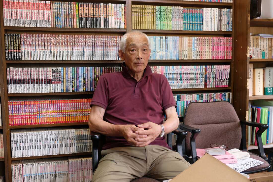Katsutoshi Takegami, 77, speaks during an interview in his home in Nagano Prefecture, Japan. Takegami began researching his father’s service in the army after finding photos in his father’s trunk several years ago.