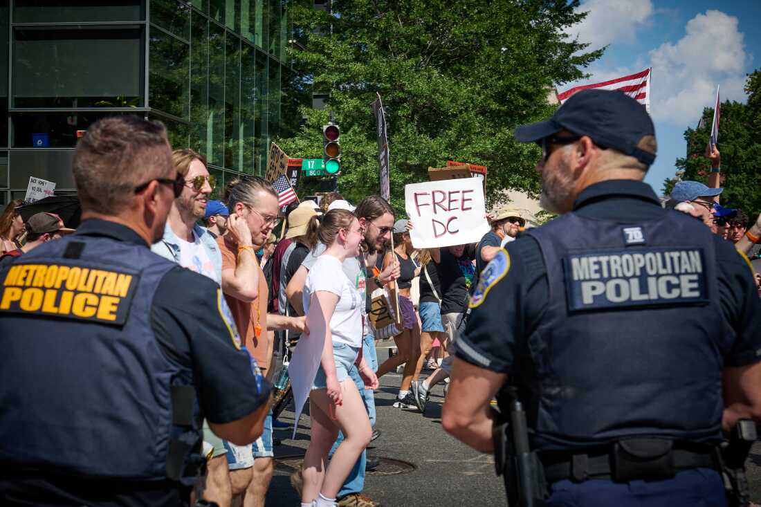 Thousands marched through Washington D.C. on Saturday to protest President Trump's use of federal agents and the National Guard to conduct policing actions throughout the city.