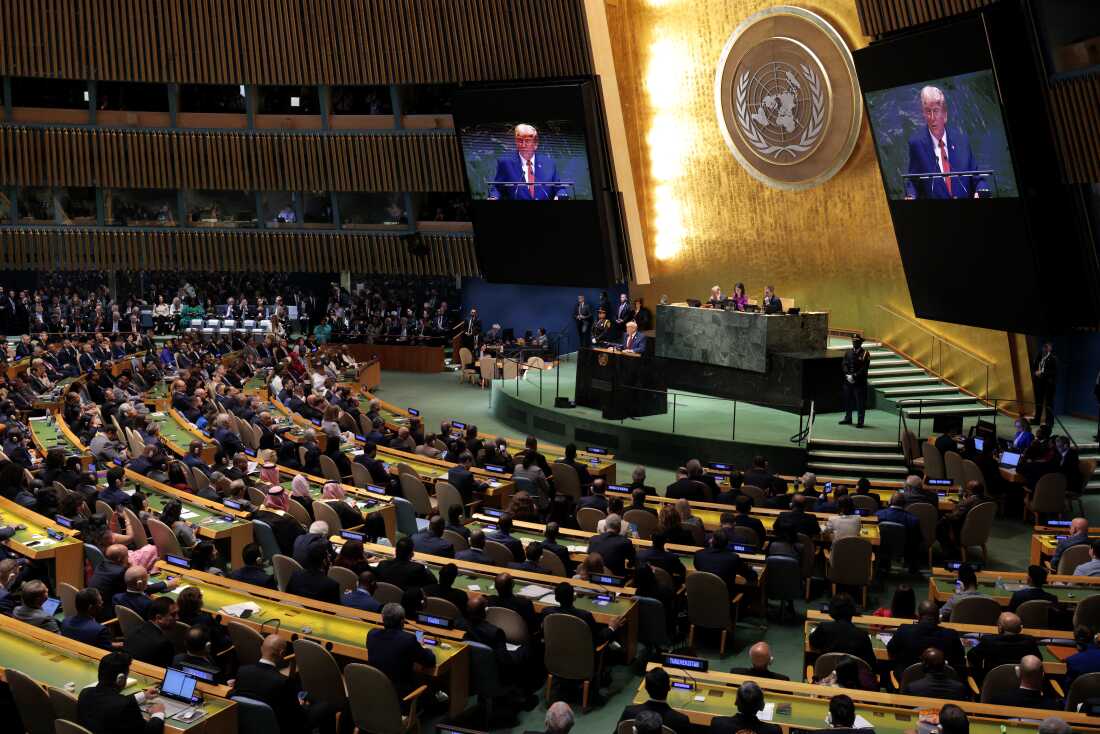 President Trump addresses a room full of world leaders from the U.N.'s New York City headquarters.