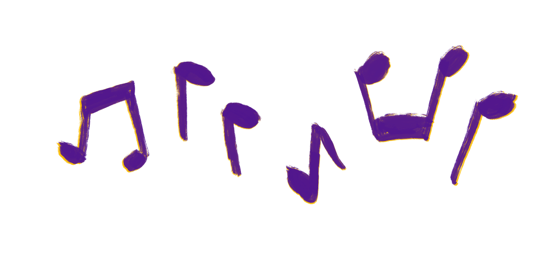 This illustration shows purple eighth notes, quarter notes and pairs of joined eighth notes.