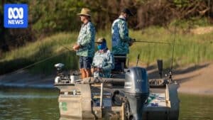 Anglers at the Daly River Barra Classic fishing competition on a remote stretch of the Daly River