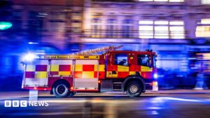 Fire crews working to tackle a large blaze near houses and a railway embankment in Walthamstow with heavy smoke visible