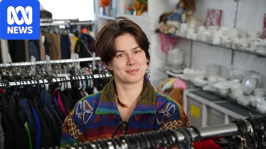 Customer Pearl Fitton browsing items at Norlane Lions Club op shop in Geelong